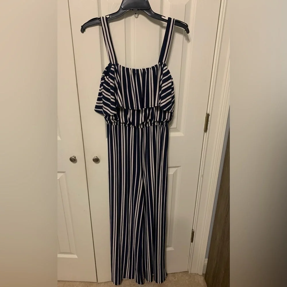 Bar III Ruffled Bodice Striped Jumpsuit